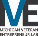Blue V on top of a graphically designed M and E, the MVE-lab logo